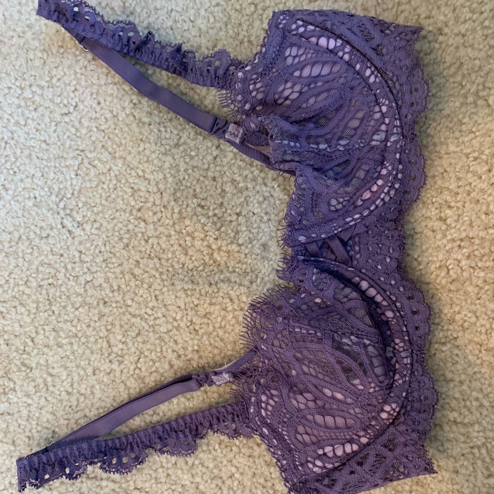 Purple, frilly lace, unlined underwire VS bra